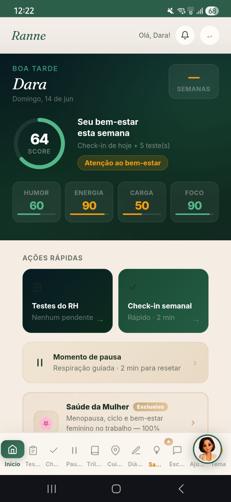 Tela do app Ranne Care