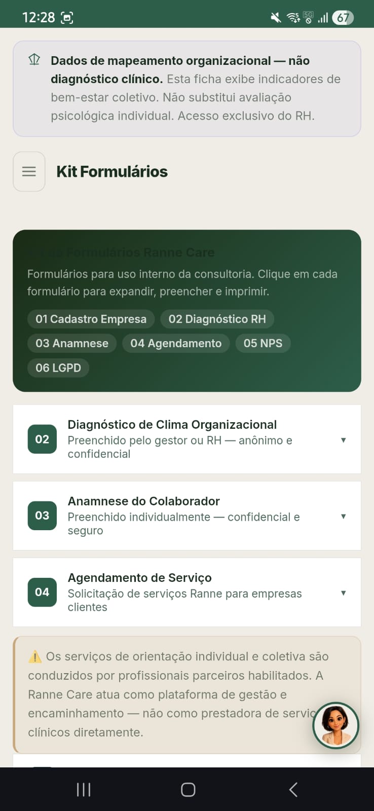 Tela do app Ranne Care
