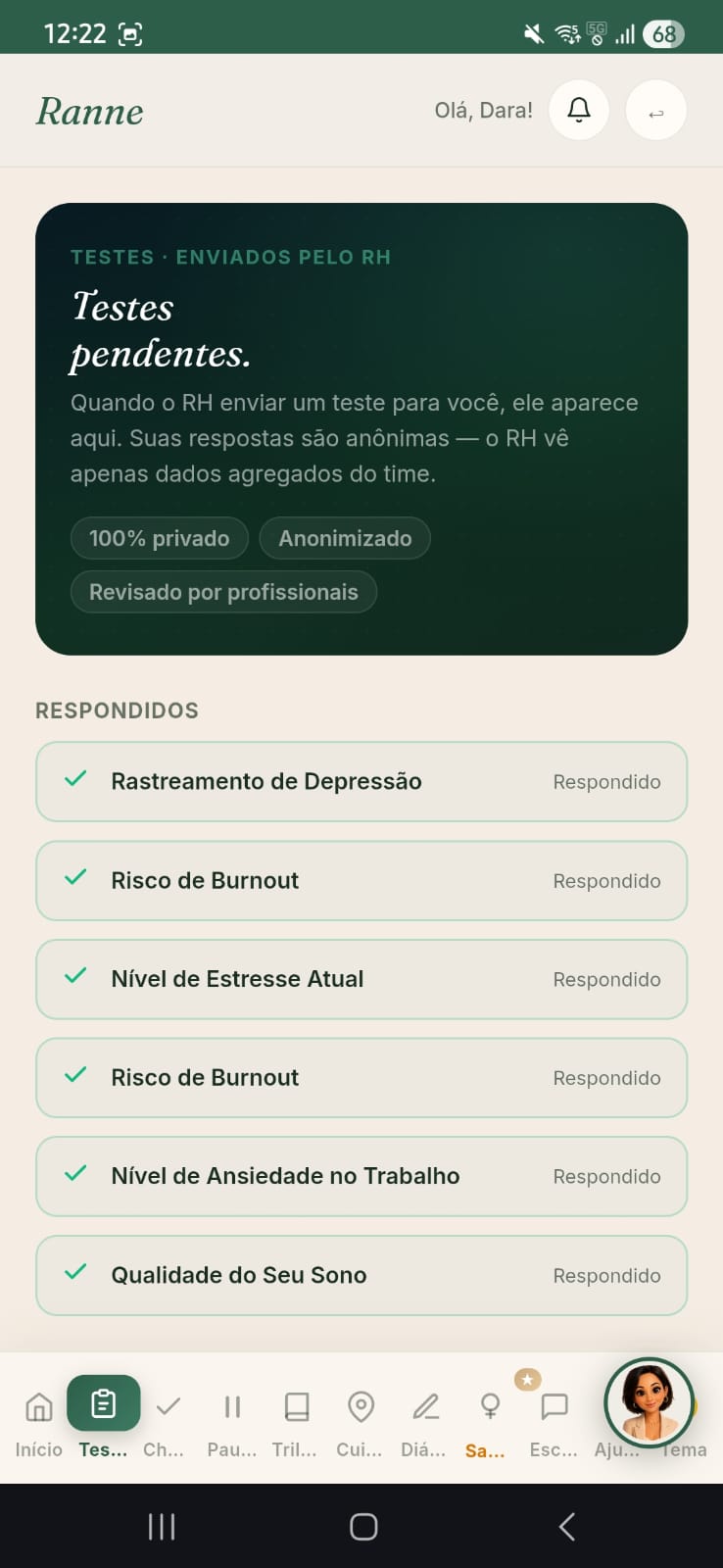Tela do app Ranne Care