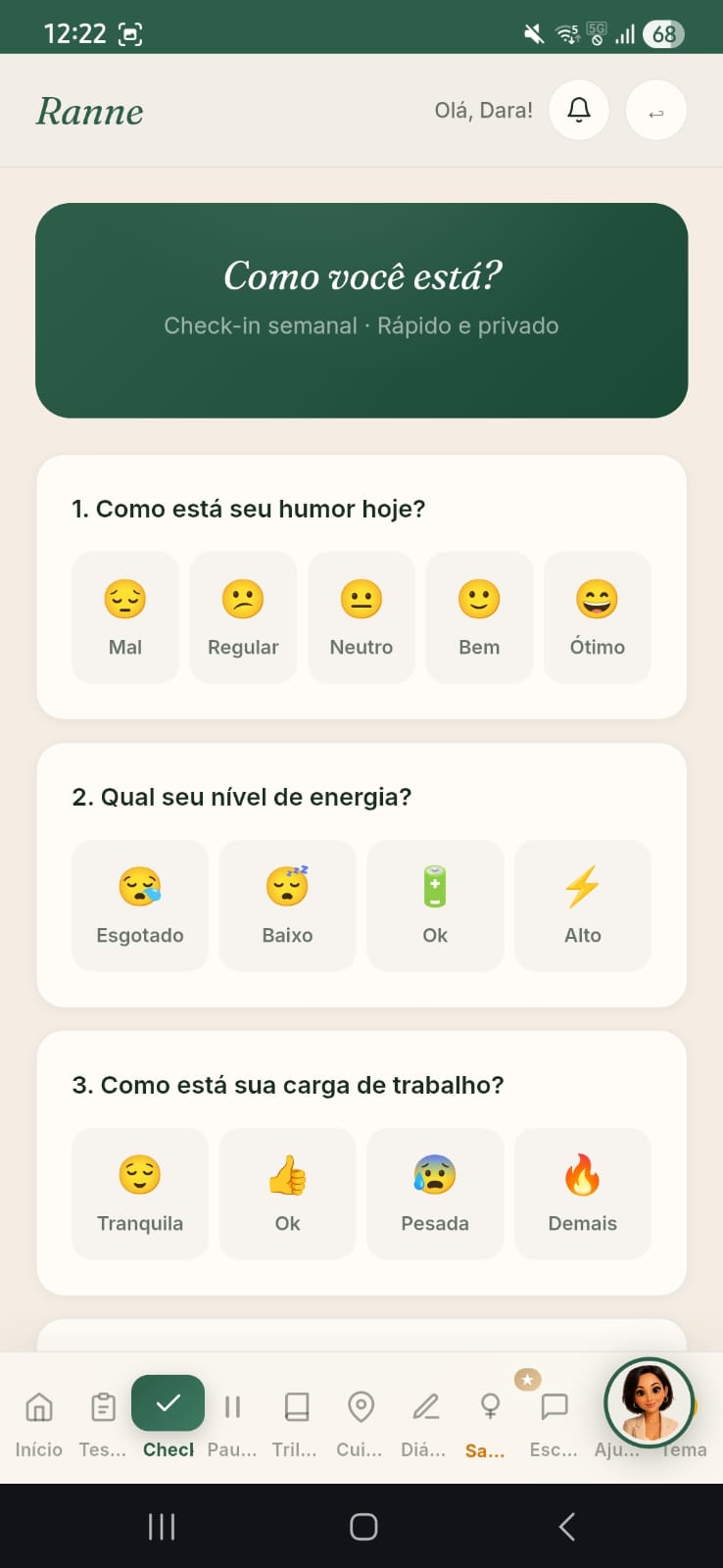 Tela do app Ranne Care