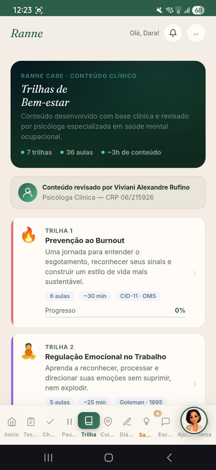Tela do app Ranne Care