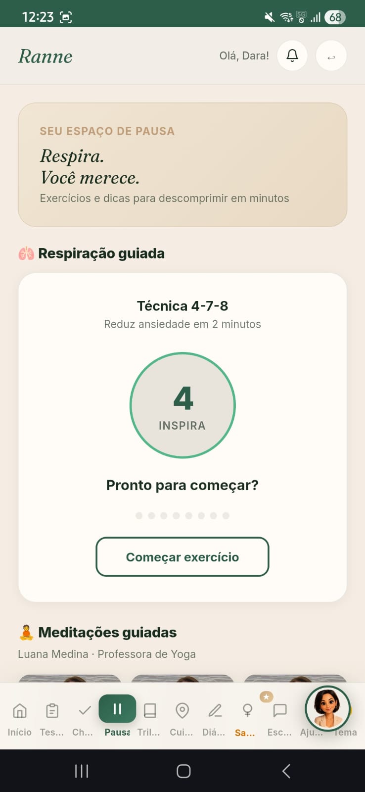 Tela do app Ranne Care