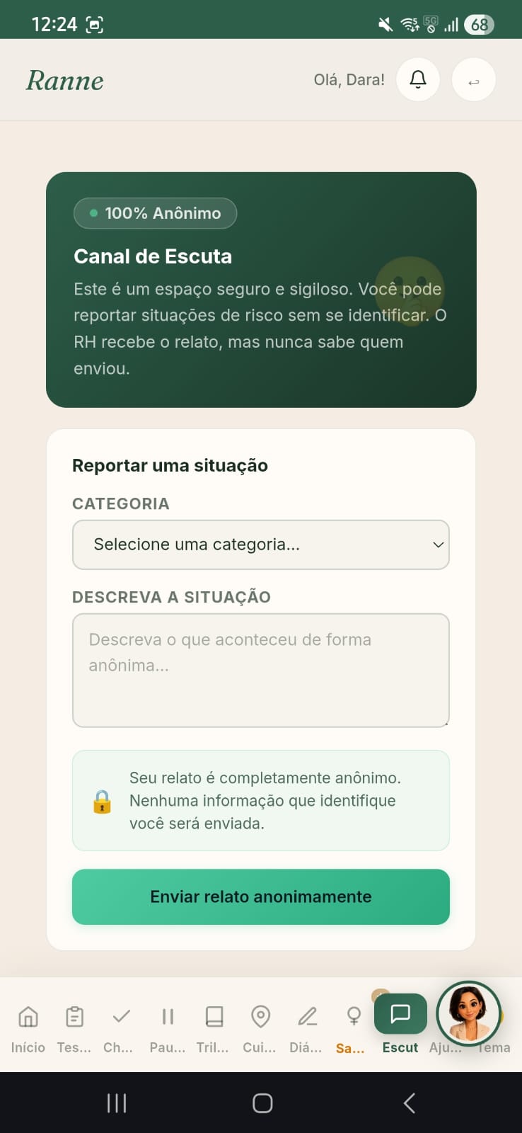 Tela do app Ranne Care