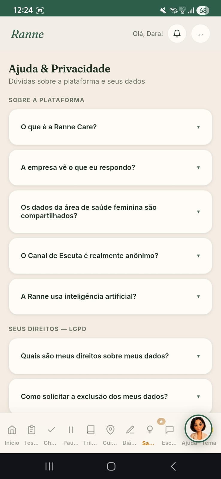 Tela do app Ranne Care